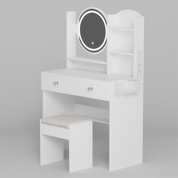 LETTY MASSAGE SERV 43.3 Makeup Vanity Desk with Mirror, Cabinet, and Storage