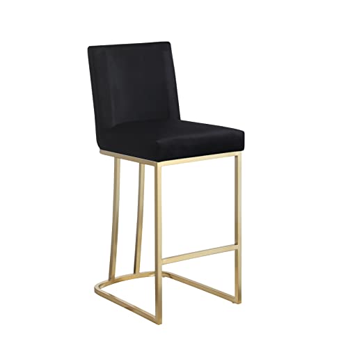 LETTY MASSAGE SERV 2 Velvet Modern Bar Chairs with Metal Legs for Dining Room, Black