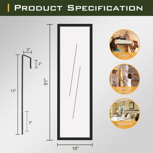 LETTY MASSAGE SERV Full Length Over-The-Door Mirror for Bedroom, Dorm, Dressing Room