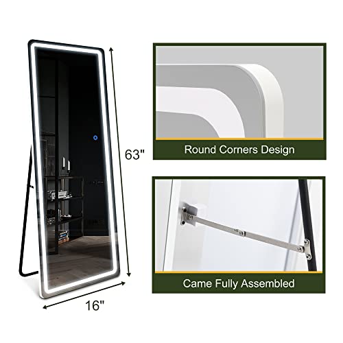 LETTY MASSAGE SERV Full-length LED Mirror with Wall Mount, White Alloy