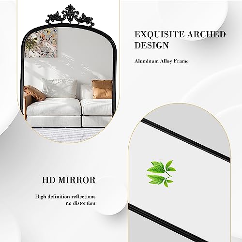 Full Length Arched Mirror with Stand, Black Floor Mirror for Home, Wedding, Entryway