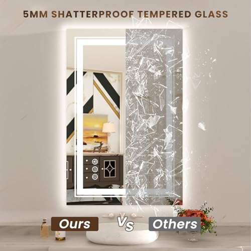 Stepless Dimmable LED Bathroom Wall Mirror, 28x36, Backlit, Anti-Fog, Memory Function, Shatter-Proof