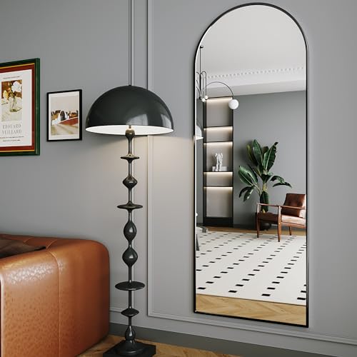 65x24 Inch Standing Mirror, Nanometre Arched Black Full Body Mirror