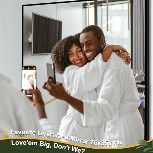 LETTY MASSAGE SERV 76" x 35" Full-Length Black Mirror with Stand