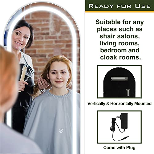 Oval Full Length Mirror with LED Lights, Dimmable & Adjustable Brightness for Bedroom & Living Room