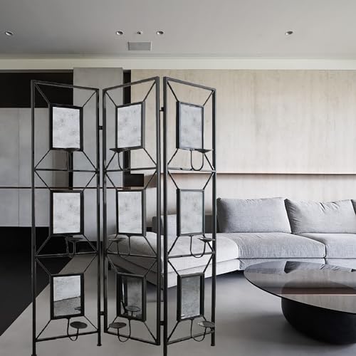  LETTY MASSAGE SERV 3-Panel Room Divider with Photo Frames, Mirror and Candle Stick for Room Separation