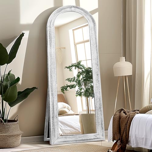 65"x22" Arched Full-Length White Mirror with Stand for Living Room, Bedroom