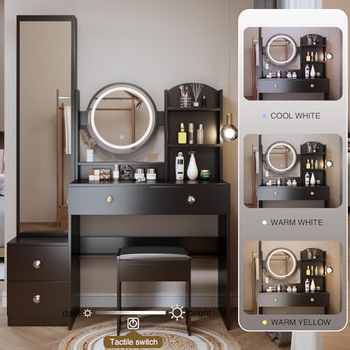  LETTY MASSAGE SERV Isabella-MV-00063-DX Makeup Vanity Desk with Full Body Mirror Cabinet
