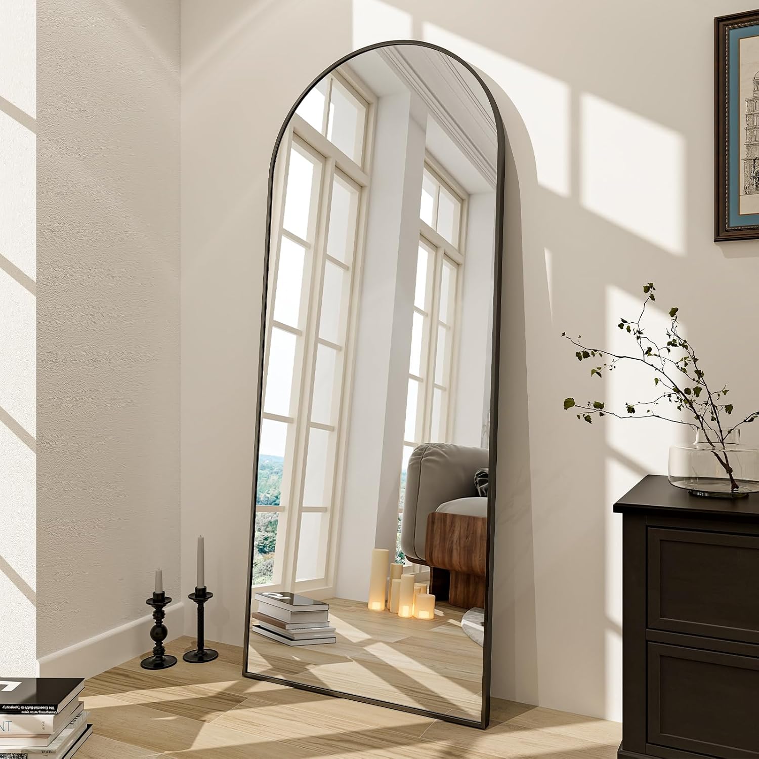 LETTY MASSAGE SERV Arch Floor Mirror, Full Length Mirror for Bedroom, Dressing Room, Black